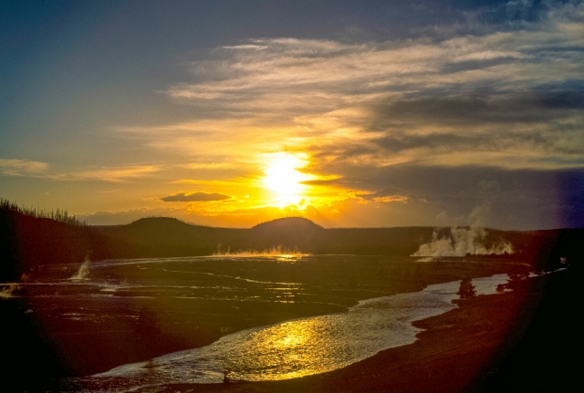 Sunset, Midway Geyser Basin, Yellowstone National Park, Wyoming, United States of America