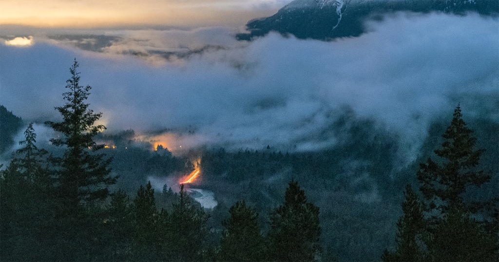 Light in the Darkness, Squamish River Valley, Tantalus Lookout, Sea to Sky Highway, Near Squamish, British Columbia, Canada