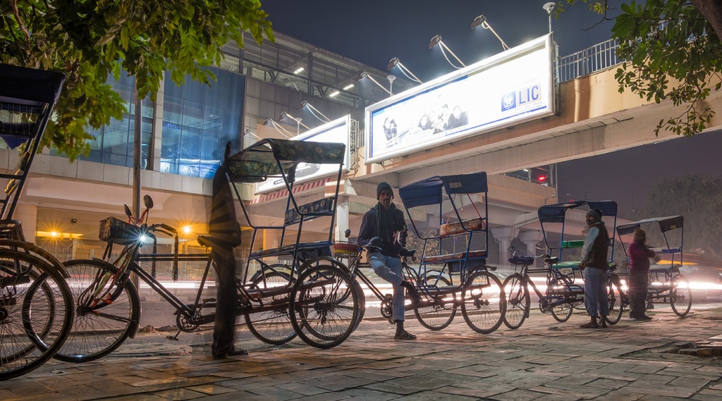 Bicycle Rickshaw Stand, Outside Lajpat Nagar Metro Station, New Delhi, India