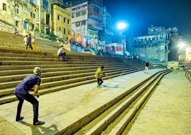 Cricket Under The Lights, Ganga Banks (Ganges River) Varanasi, Uttar Pradesh, India copy
