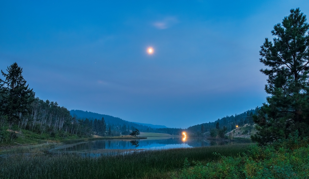 moon and road, Lakelands, Okanagan, British Columbia, Canada