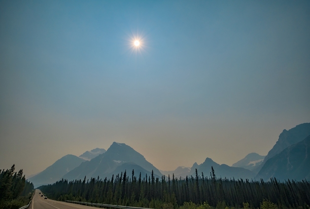 Sunburst Above the Smoke, Icefields Parkway, Banff National Park, Alberta, Canada