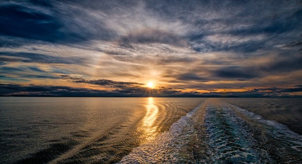 Sunset Halo, Strait of Georgia, BC Ferries, British Columbia, Canada