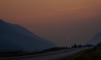 Wildfire Amber, Approaching Golden, Trans Canada Highway, British Columbia, Canada