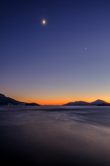 Moon, Planets, Sunset, Near Lions Bay, Howe Sound, Sea to Sky Highway, British Columbia, Canada