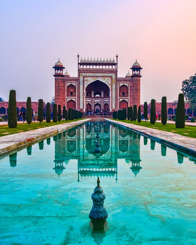 Reflections and Mirrors, Darwaza-i-Rauza, Gate of the Mausoleum, Taj Mahal, Agra, Uttar Pradesh, India