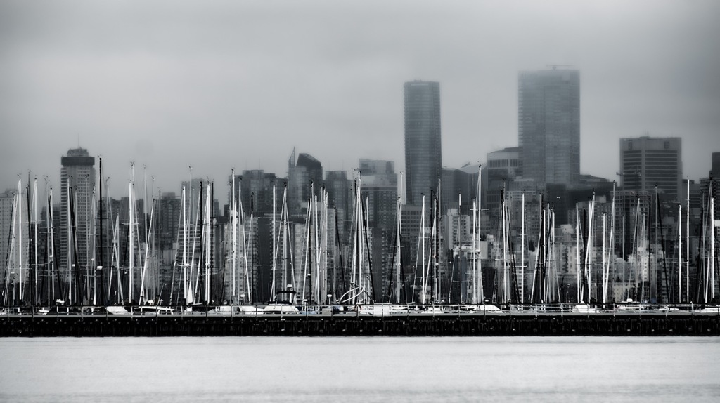 Masts and Glass Towers, From Jericho Beach, Vancouver, British Columbia, Canada