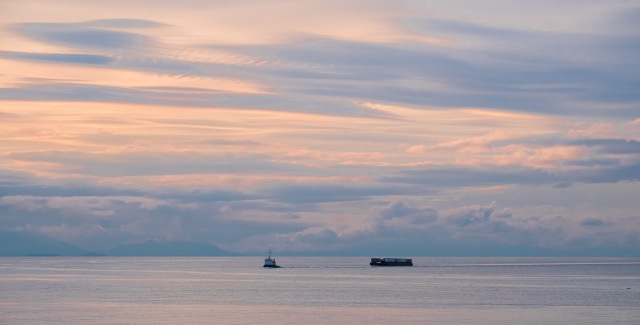 Sunset, The Strait of Georgia, BC Ferries, Nanaimo to Horseshoe Bay, British Columbia, Canada
