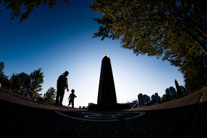 Mother and Child, Bicycle Path, Creekside Park, Vancouver, British Columbia, Canada