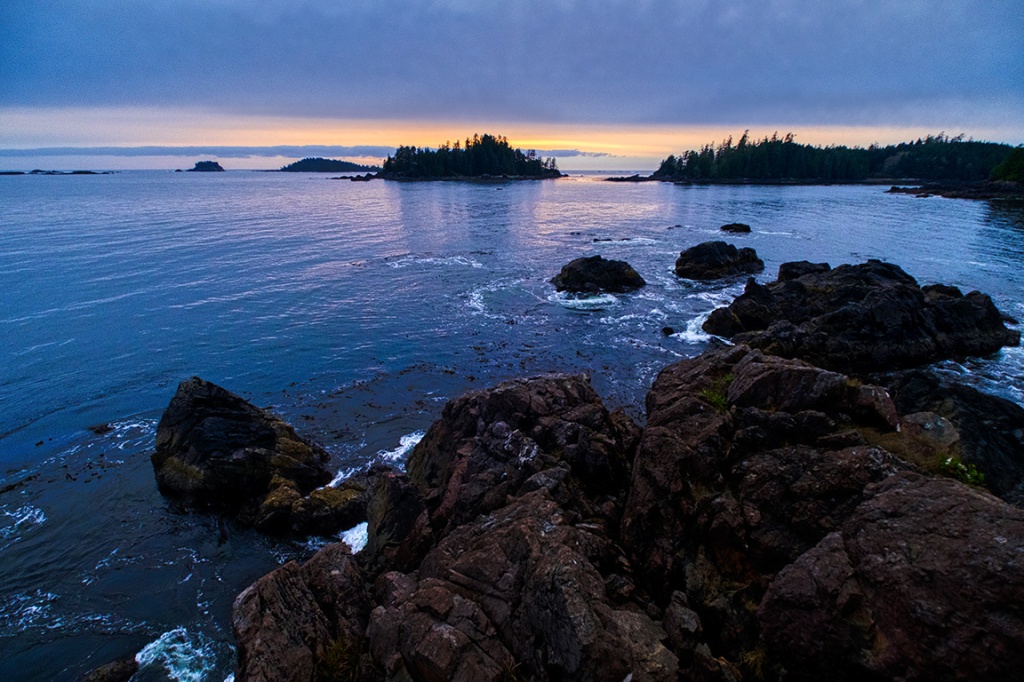 Rugged Sunset, Food Islets, Near Ucluelet, Vancouver Island, British Columbia, Canada