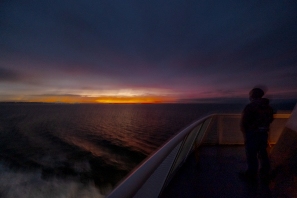 Outbound Sunrise, Horseshoe Bay to Nanaimo Ferry, Strait of Georgia, British Columbia, Canada