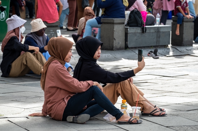 Two Girls and a Selfie, Fatahillah Square, Jakarta, Java, Indonesia